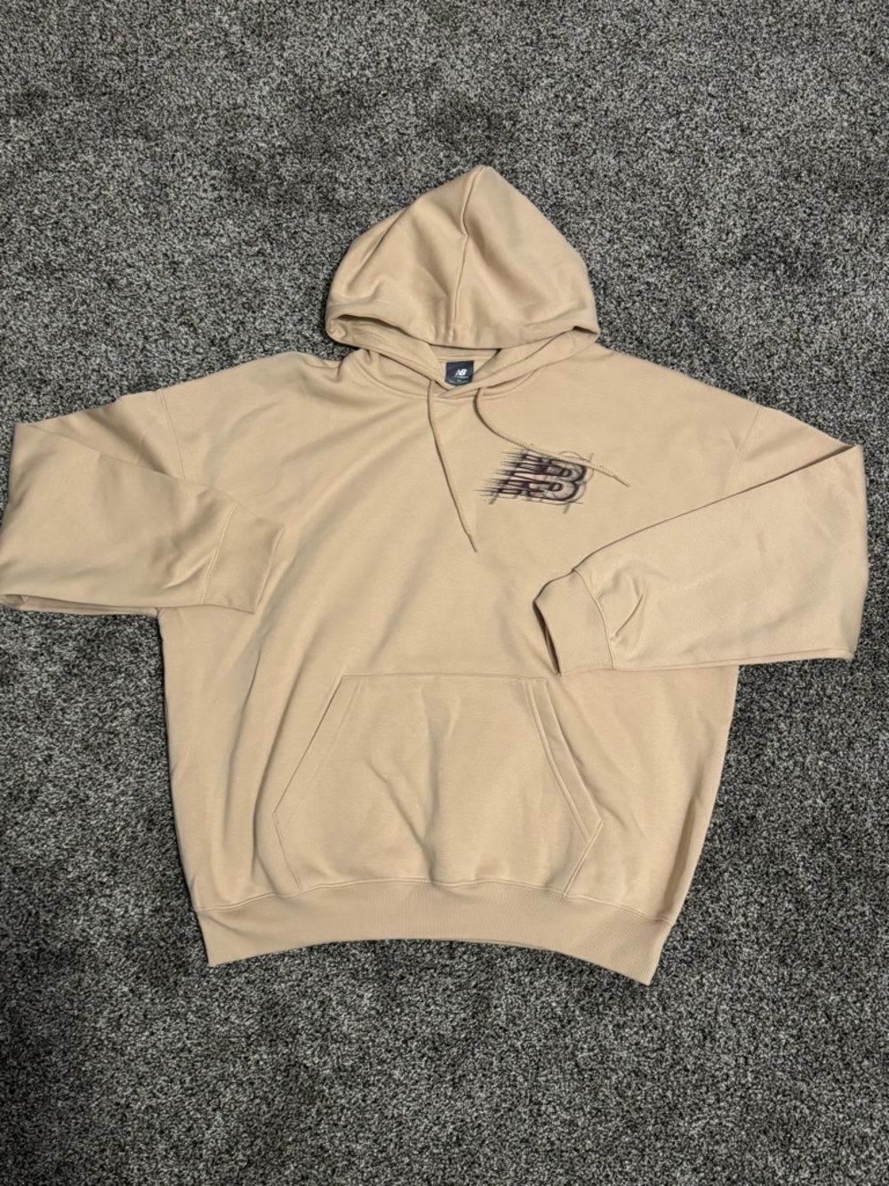 New Balance Beige Pullover Hoodie with Distressed Logo